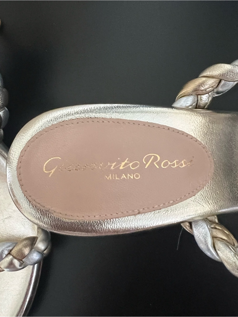 Gianvito Rossi Marley Metallic Gold Braided Double-Strap Slide Sandals - Picture 7 of 10